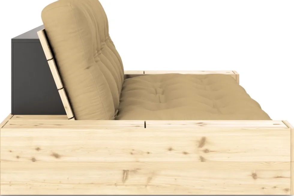 Canapé convertible avec rangement en pin et matelas wheat beige 244x110x72 cm Base - Karup Design