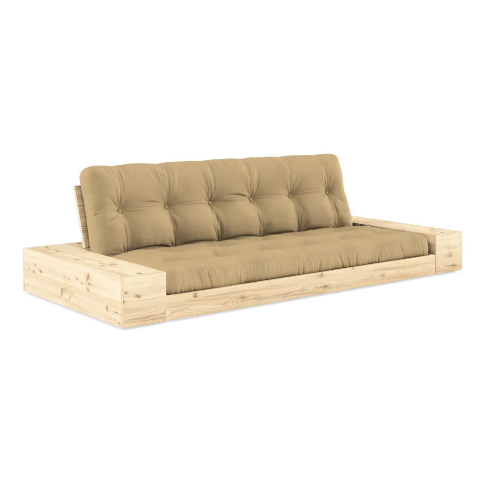 Canapé convertible avec rangement en pin et matelas wheat beige 244x110x72 cm Base - Karup Design