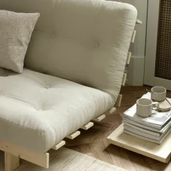 Canapé convertible en bois de pin et matelas beige 100x190cm Lean - Karup Design