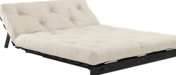 Canapé convertible en bois de pin noir laqué et matelas beige 140x200cm Roots 140 - Karup Design