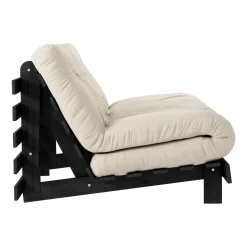Canapé convertible en bois de pin noir laqué et matelas beige 140x200cm Roots 140 - Karup Design