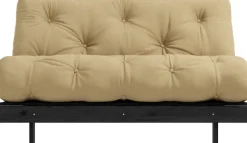 Canapé convertible en bois de pin noir laqué et matelas blé beige 140x200cm Roots 140 - Karup Design