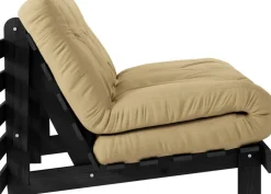 Canapé convertible en bois de pin noir laqué et matelas blé beige 140x200cm Roots 140 - Karup Design
