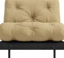 Canapé convertible en bois de pin noir laqué et matelas blé beige 90x200cm Roots 90 - Karup Design