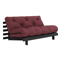 Canapé convertible en bois de pin noir laqué et matelas bordeaux 160x200cm Roots 160 - Karup Design