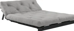 Canapé convertible en bois de pin noir laqué et matelas gris 140x200cm Roots 140 - Karup Design