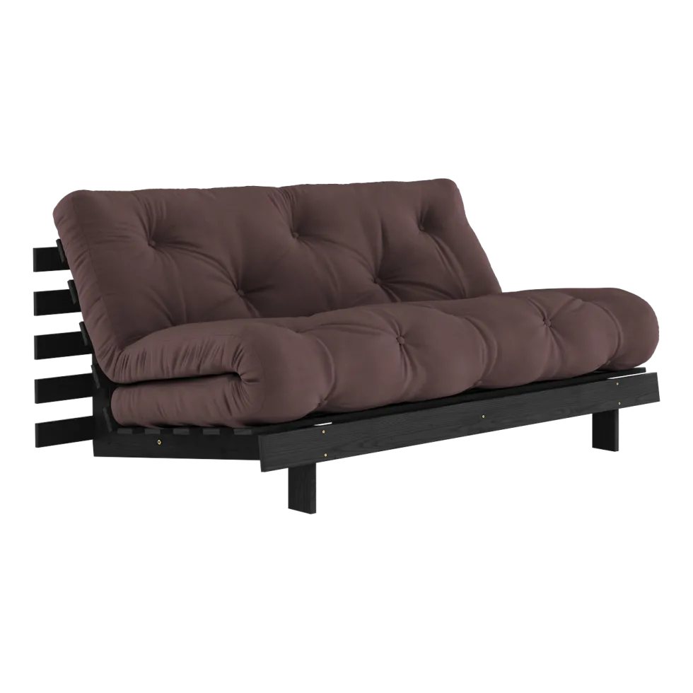 Canapé convertible en bois de pin noir laqué et matelas marron 160x200cm Roots 160 - Karup Design