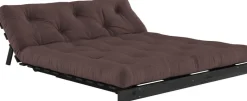 Canapé convertible en bois de pin noir laqué et matelas marron 160x200cm Roots 160 - Karup Design