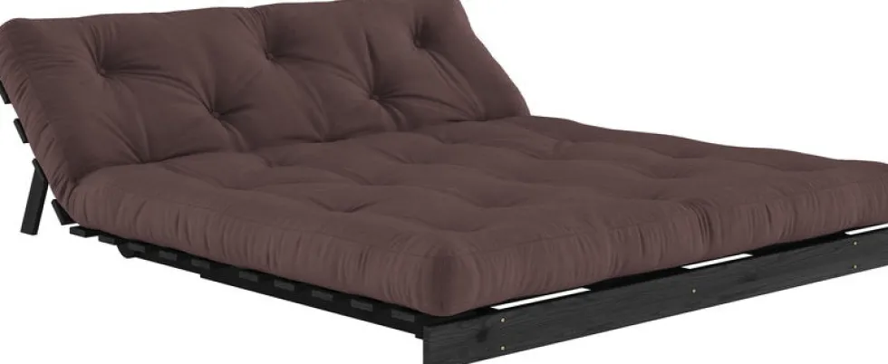 Canapé convertible en bois de pin noir laqué et matelas marron 160x200cm Roots 160 - Karup Design