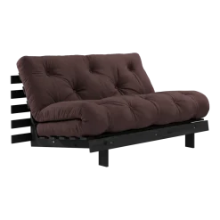 Canapé convertible en bois de pin noir laqué et matelas marron 140x200cm Roots 140 - Karup Design