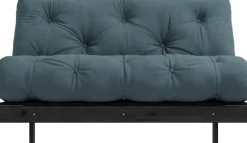 Canapé convertible en bois noir laqué et matelas bleu pétrole 140x200cm Roots 140 - Karup Design