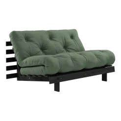 Canapé convertible en bois noir laqué et matelas vert olive 140x200cm Roots 140 - Karup Design