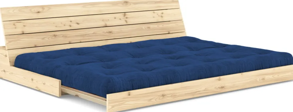 Canapé convertible en pin naturel laqué et matelas bleu royal 196x110x72 cm Base - Karup Design