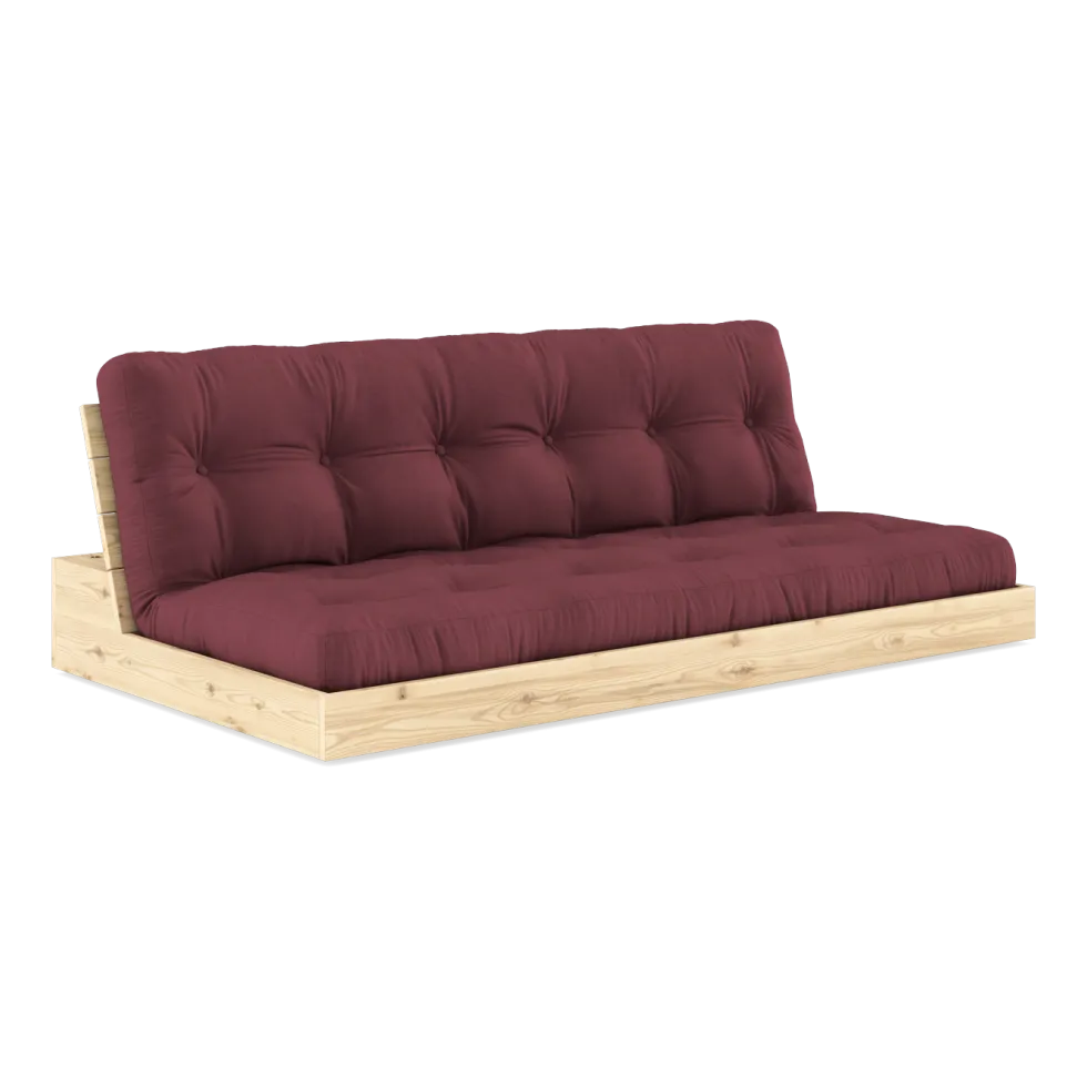 Canapé convertible en pin naturel laqué et matelas bordeaux 196x110x72 cm Base - Karup Design