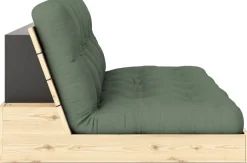 Canapé convertible en pin naturel laqué et matelas vert olive 196x110x72 cm Base - Karup Design