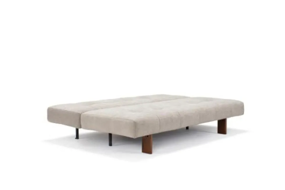 Canapé convertible en polyester beige et pied en chêne foncé 202x65cm Eilis - Innovation Living