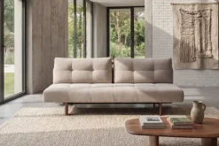 Canapé convertible en polyester beige et pied en chêne foncé 202x65cm Eilis - Innovation Living