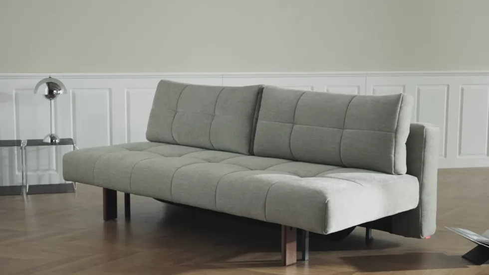 Canapé convertible en polyester beige et pied en chêne foncé 202x65cm Eilis - Innovation Living