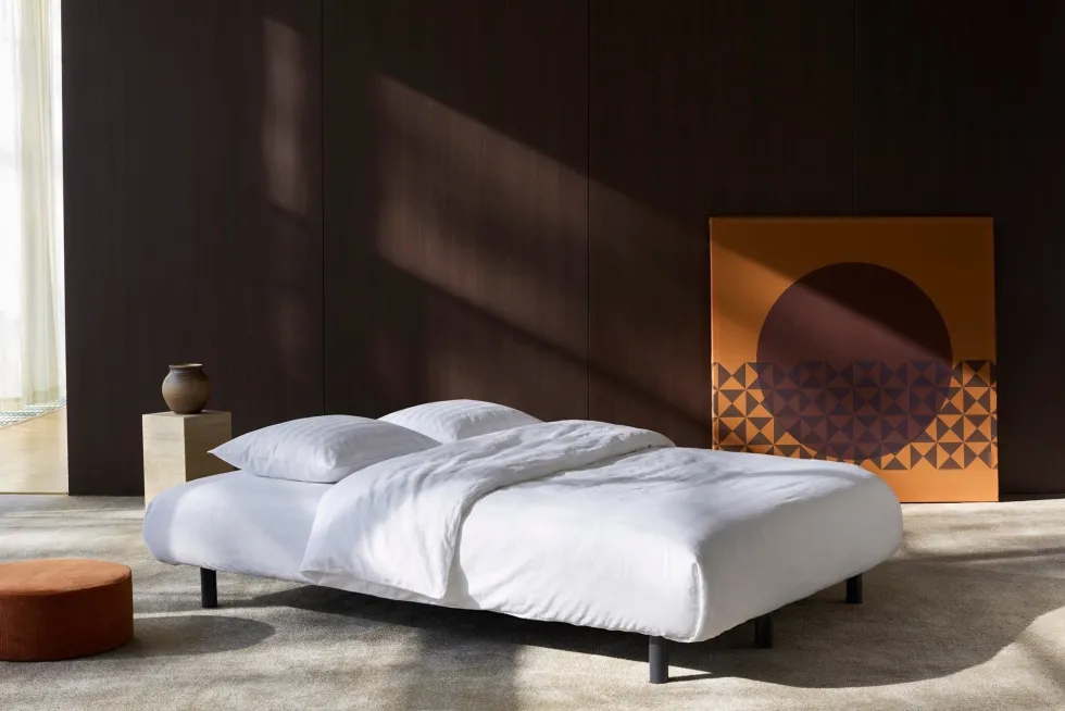 Canapé convertible en polyester recyclé gris, beige 200x108x79cm Nabli - Innovation living