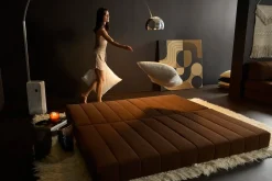 Canapé convertible en polyester recyclé marron 208x104x77cm Cozypad - Innovation living