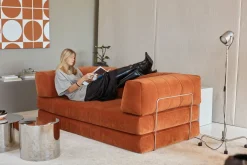 Canapé convertible en polyester recyclé orange 208x104x77cm Cozypad - Innovation living