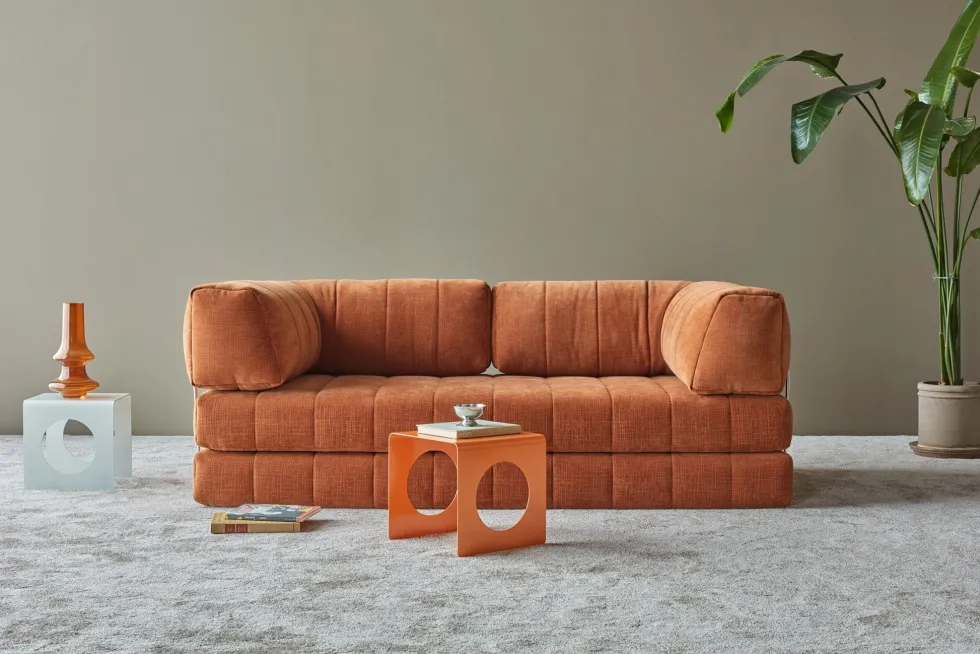 Canapé convertible en polyester recyclé orange 208x104x77cm Cozypad - Innovation living