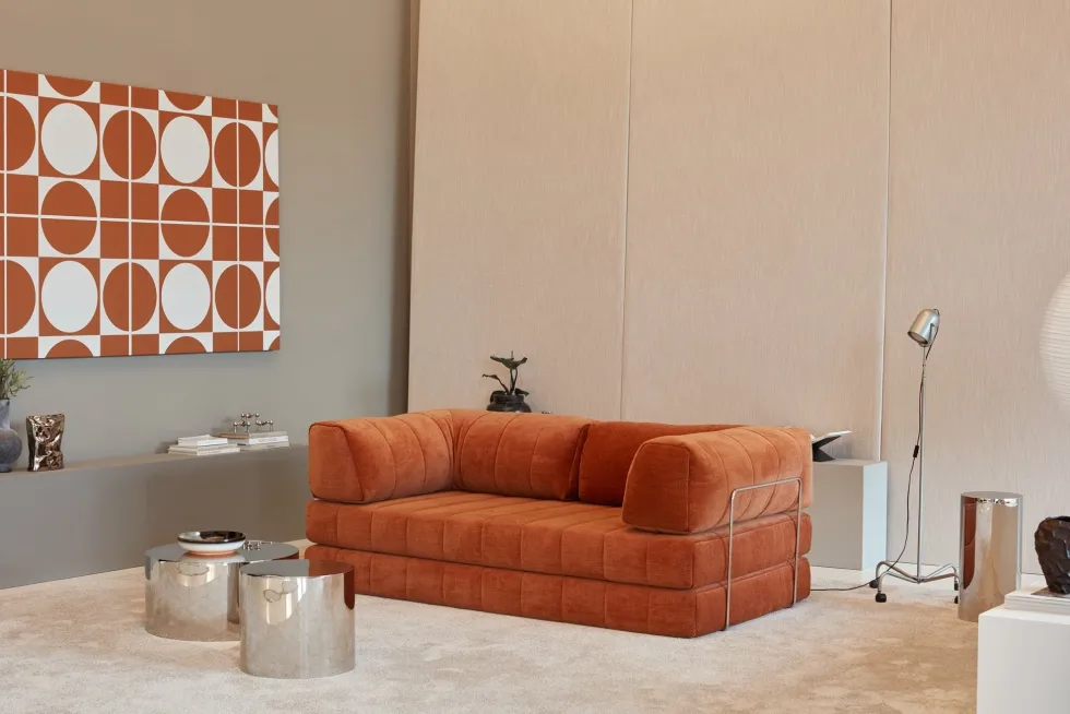 Canapé convertible en polyester recyclé orange 208x104x77cm Cozypad - Innovation living