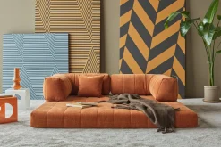 Canapé convertible en polyester recyclé orange 208x104x77cm Cozypad - Innovation living