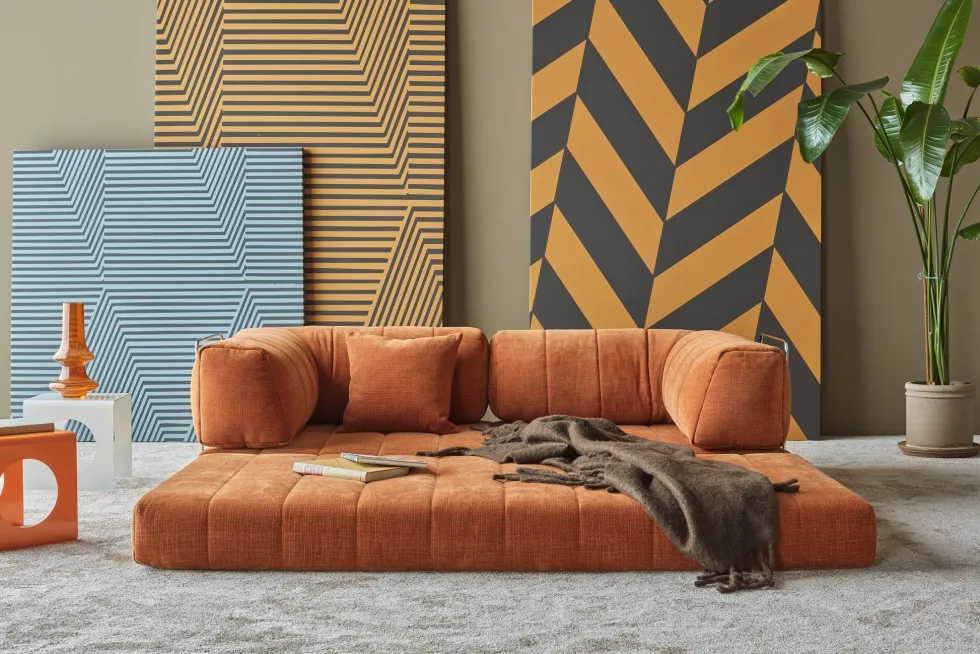 Canapé convertible en polyester recyclé orange 208x104x77cm Cozypad - Innovation living
