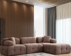 Canapé d'angle droit avec un pouf en tissu cappuccino 95x288x75cm Bubble - Home Design