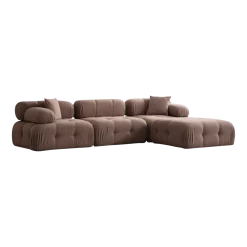 Canapé d'angle droit avec un pouf en tissu cappuccino 95x288x75cm Bubble - Home Design