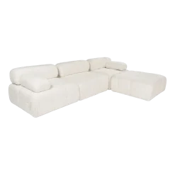 Canapé d'angle droit avec un pouf en tissu crème 95x288x75cm Bubble - Home Design