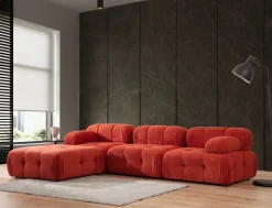 Canapé d'angle droit avec un pouf en tissu rouge 95x288x75cm Bubble - Home Design