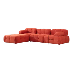 Canapé d'angle droit avec un pouf en tissu rouge 95x288x75cm Bubble - Home Design