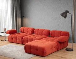 Canapé d'angle droit avec un pouf en tissu rouge 95x288x75cm Bubble - Home Design