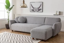 Canapé d'angle droite en tissu gris chiné 273x93x86cm Eddy - Home Design