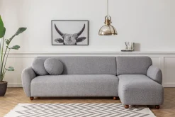 Canapé d'angle droite en tissu gris chiné 273x93x86cm Eddy - Home Design