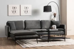 Canapé d'angle droit en tissu anthracite et pieds noirs 252x82x77cm Side - Home Design