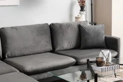 Canapé d'angle droit en tissu anthracite et pieds noirs 252x82x77cm Side - Home Design