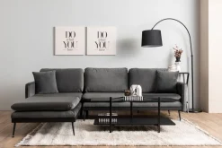 Canapé d'angle droit en tissu anthracite et pieds noirs 252x82x77cm Side - Home Design