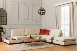 Canapé d'angle droit en tissu beige avec pouf 193x313x97cm Tulip corner - Home Design