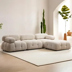 Canapé d'angle droit en tissu beige bouclette 95x288x75cm Bubble - Home Design