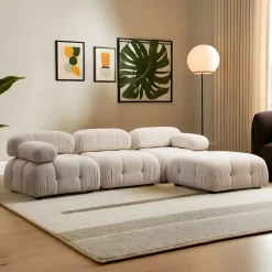Canapé d'angle droit en tissu beige bouclette 95x288x75cm Bubble - Home Design