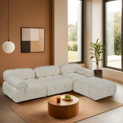 Canapé d'angle droit en tissu beige 95x288x75cm Bubble - Home Design