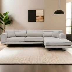 Canapé d'angle droit en tissu beige 308x100x78cm Jivago - Home Design