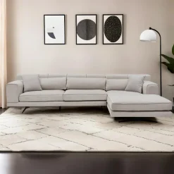 Canapé d'angle droit en tissu beige 308x100x78cm Jivago - Home Design