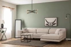 Canapé d'angle droit en tissu beige 308x100x78cm Jivago - Home Design