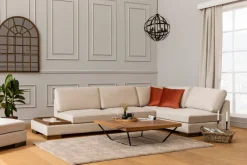 Canapé d'angle droit en tissu beige 193x313x97cm Tulip corner - Home Design