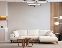 Canapé d'angle droit en tissu blanc et bois 280x98x78cm Eti - Home Design