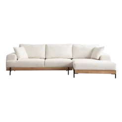 Canapé d'angle droit en tissu blanc et bois 280x98x78cm Eti - Home Design
